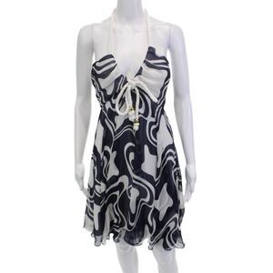 Milly Women Sundress Knee-Length Silk Geometric Dark Blue Size 6
